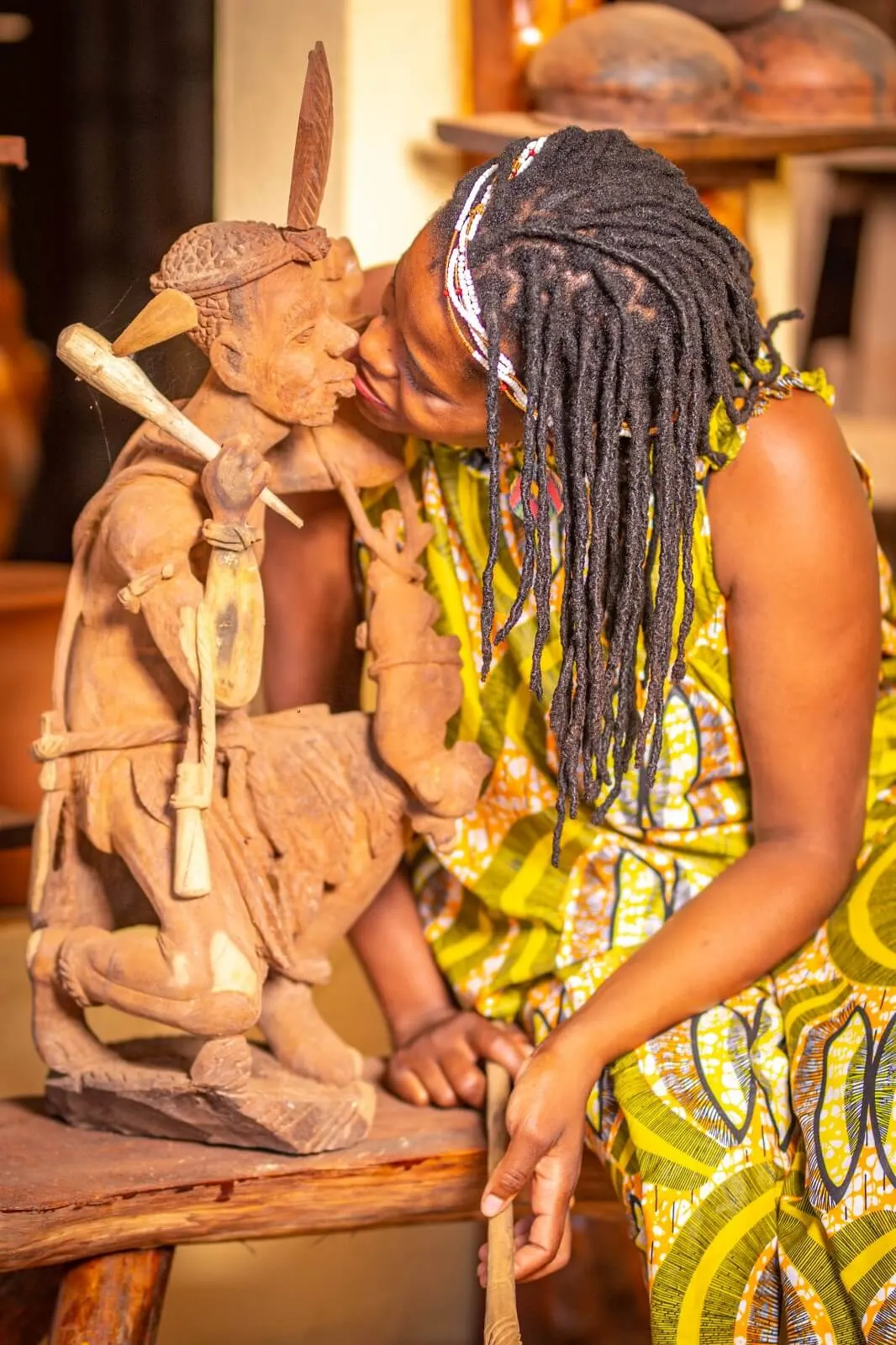 Stone sculpture with vertical emphasis by Thelmah Kutinyu